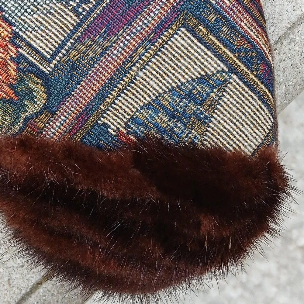 Hand Made mink/Tapestry Christmas Stocking with Mink Fur Trim